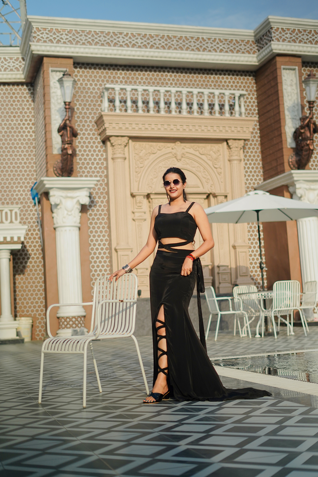 V Glame Black Elegance Two-Piece Set – Pure Crepe Ensemble